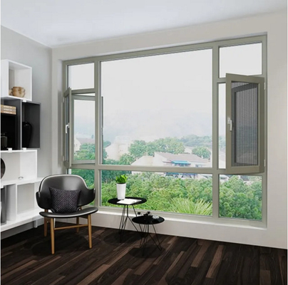 Double Glazed Aluminum Swing Tilt And Turn Window Deep Grey Frame With Mesh