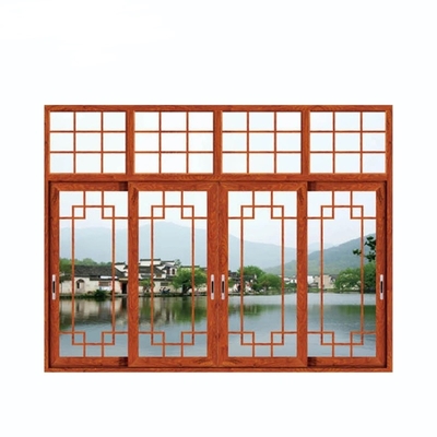 Security Burglar Proof Veranda Aluminium Sliding Windows Two Three Track Wood Grain
