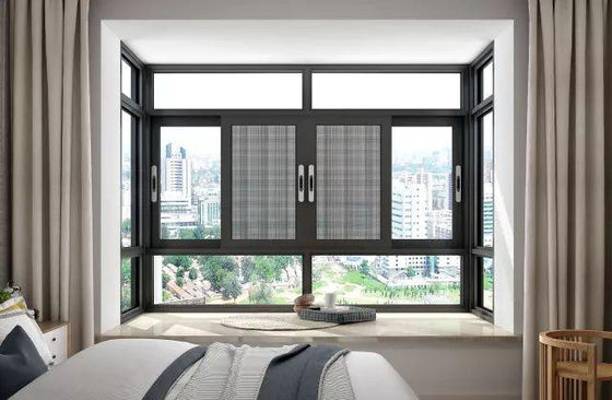 Two Track Aluminium Sliding Windows With Mosquito Net Heat Insulated Glass