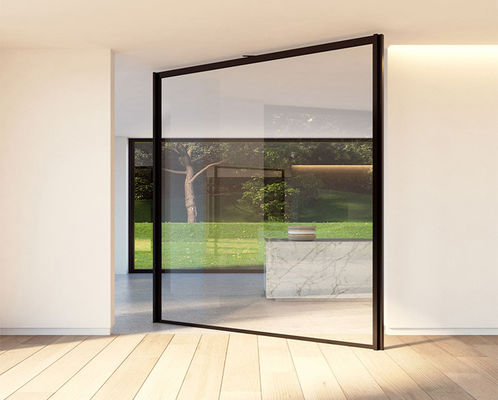 Black Anodized Frame Aluminum Pivot Door Horizontal Middle Turning