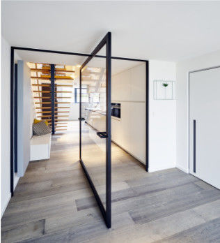Modern Aluminium Pivot Entry Doors Wooden Grain Finish ISO45001 For Patio