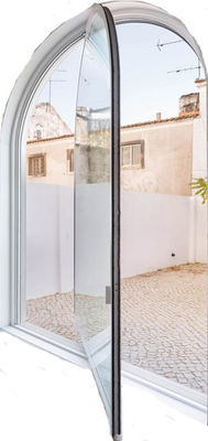 ODM Aluminum Interior Pivot Doors Black Aluminum With Round Top