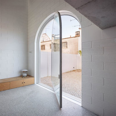ODM Aluminum Interior Pivot Doors Black Aluminum With Round Top