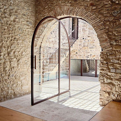 ODM Aluminum Interior Pivot Doors Black Aluminum With Round Top