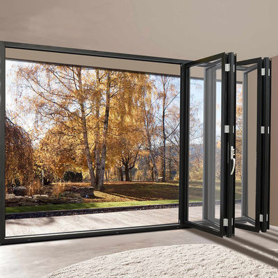 Double Tempered Glass Black Aluminum Bifold Doors , Sliding Folding System Doors