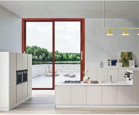 Two Track Aluminum Sliding Doors For Balcony Wood Grain 1.5mm Thickness Fireproofing