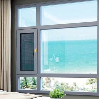 Double Glazed Aluminum Swing Tilt And Turn Window Deep Grey Frame With Mesh