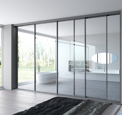 Light Weight Three Track Aluminum Sliding Doors Narrow Edge Glass Frame Door