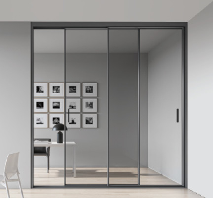 Light Weight Three Track Aluminum Sliding Doors Narrow Edge Glass Frame Door
