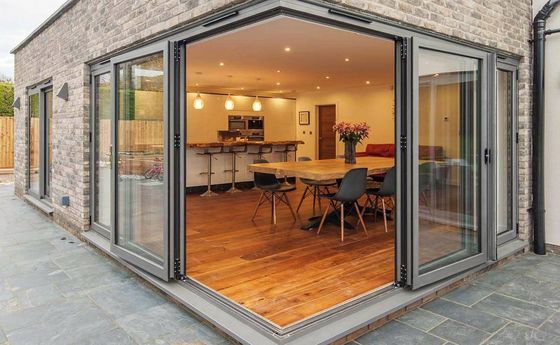 ODM Aluminum Folding Doors , Frosted Glass Corner Folding Doors For Luxury Villa