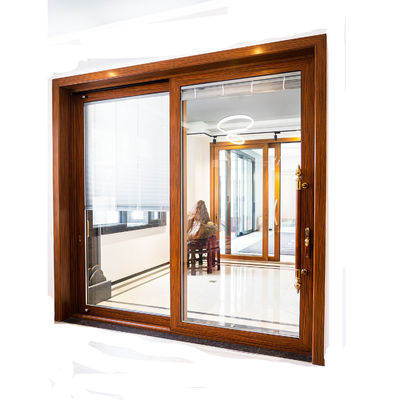 Two Track Aluminum Sliding Doors For Balcony Wood Grain 1.5mm Thickness Fireproofing