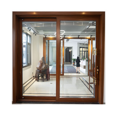 Two Track Aluminum Sliding Doors For Balcony Wood Grain 1.5mm Thickness Fireproofing